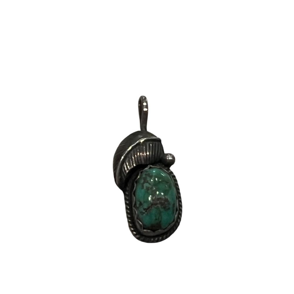 Vintage Navajo Turquoise Sterling Pendant by Artist Myrtle Signed